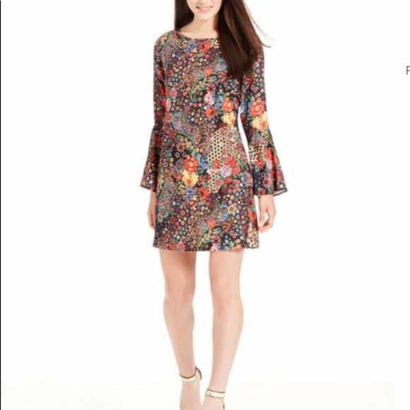 ECI Dresses & Skirts - eci Blue Floral Print Bell Sleeve Dress